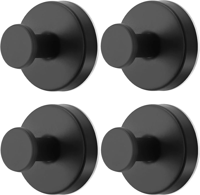 Fasbeu Black Waterproof Suction Cup Hooks, 4-Pack Heavy Duty Stainless Steel No Drill Shower Hooks for Hanging Towels, Robes, Loofahs, Holder Holds Strong on Tile, Glass, Mirror, Wall, Bathroom Door - Image 1